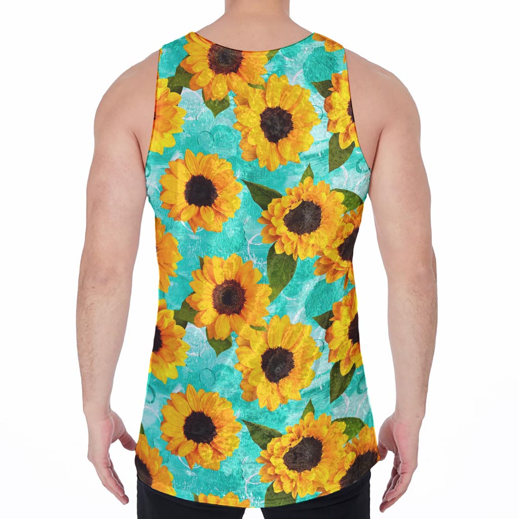 Bright Sunflower Pattern Print Men's Velvet Tank Top