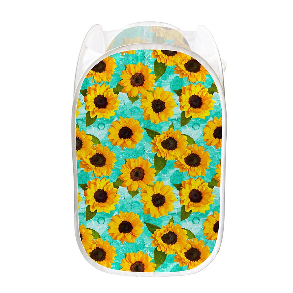 Bright Sunflower Pattern Print Mesh Laundry Hamper