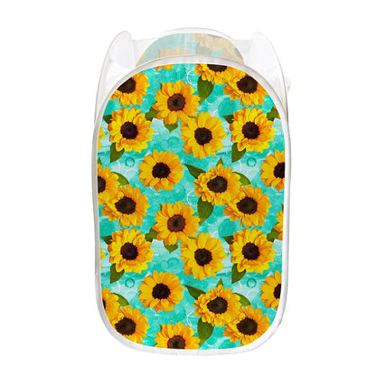 Bright Sunflower Pattern Print Mesh Laundry Hamper