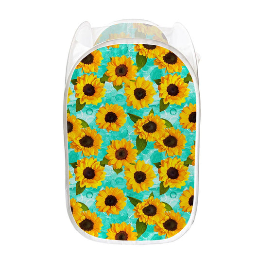 Bright Sunflower Pattern Print Mesh Laundry Hamper