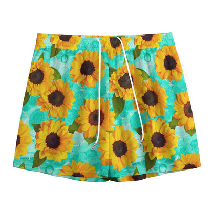 Bright Sunflower Pattern Print Mesh Shorts