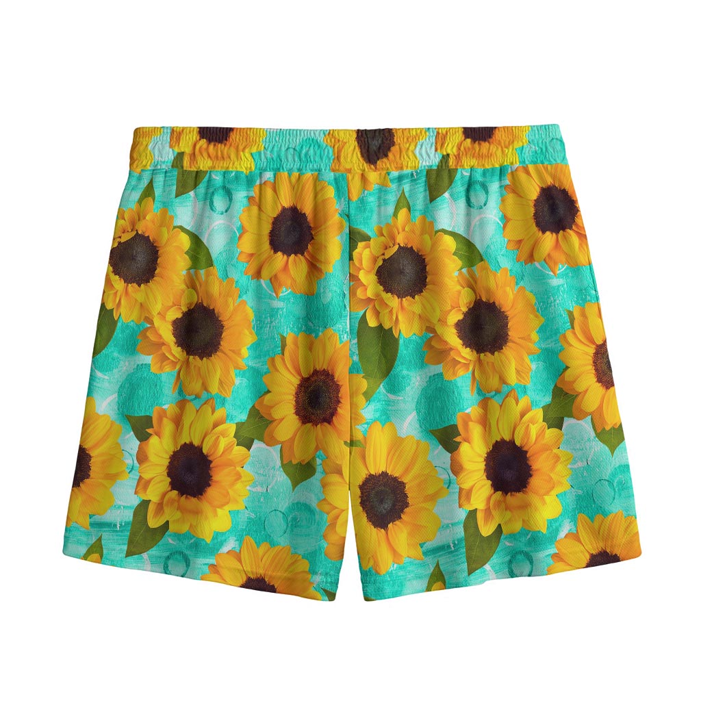 Bright Sunflower Pattern Print Mesh Shorts