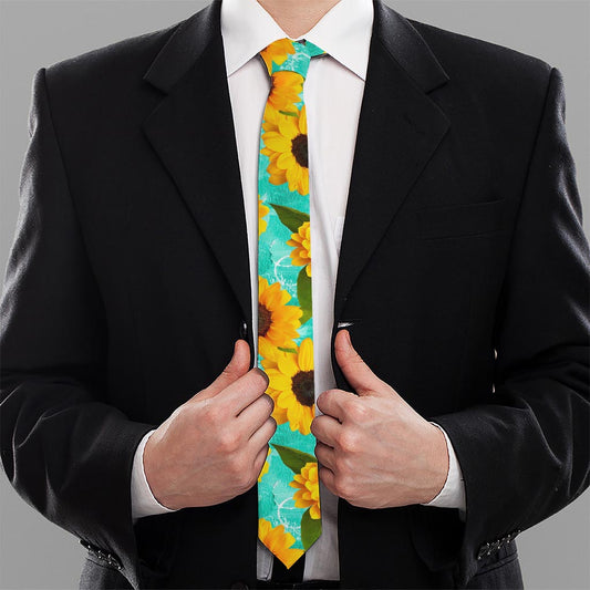Bright Sunflower Pattern Print Necktie