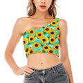 Bright Sunflower Pattern Print One Shoulder Crop Top