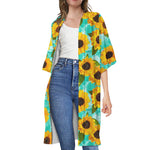 Bright Sunflower Pattern Print Open Front Beach Cover Up