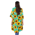 Bright Sunflower Pattern Print Open Front Beach Cover Up