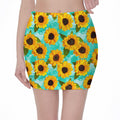 Bright Sunflower Pattern Print Pencil Mini Skirt