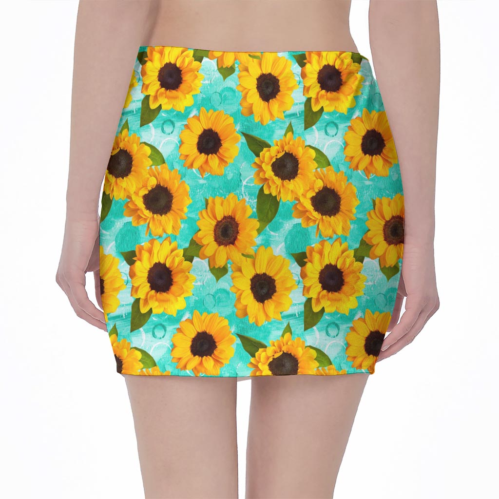 Bright Sunflower Pattern Print Pencil Mini Skirt