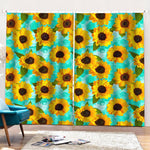 Bright Sunflower Pattern Print Pencil Pleat Curtains