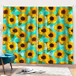 Bright Sunflower Pattern Print Pencil Pleat Curtains