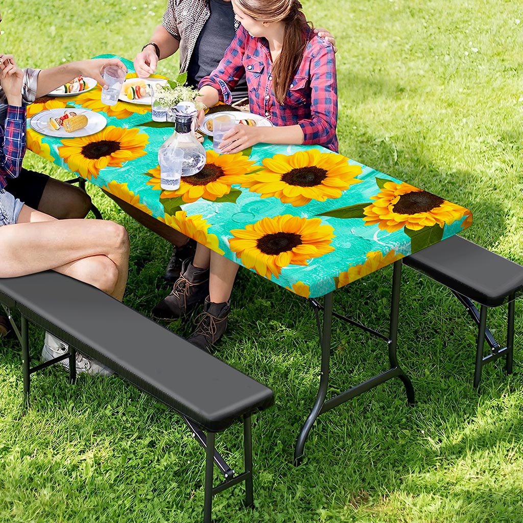 Bright Sunflower Pattern Print Picnic Table Cover