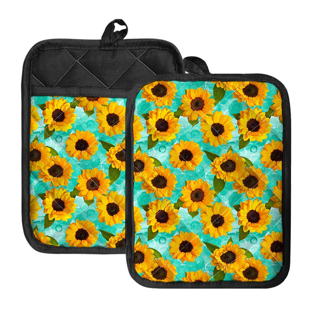 Bright Sunflower Pattern Print Pot Holders With Pocket