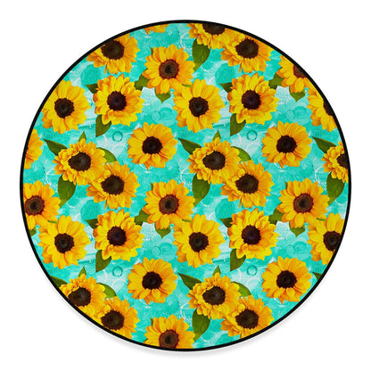 Bright Sunflower Pattern Print Round Floor Mat