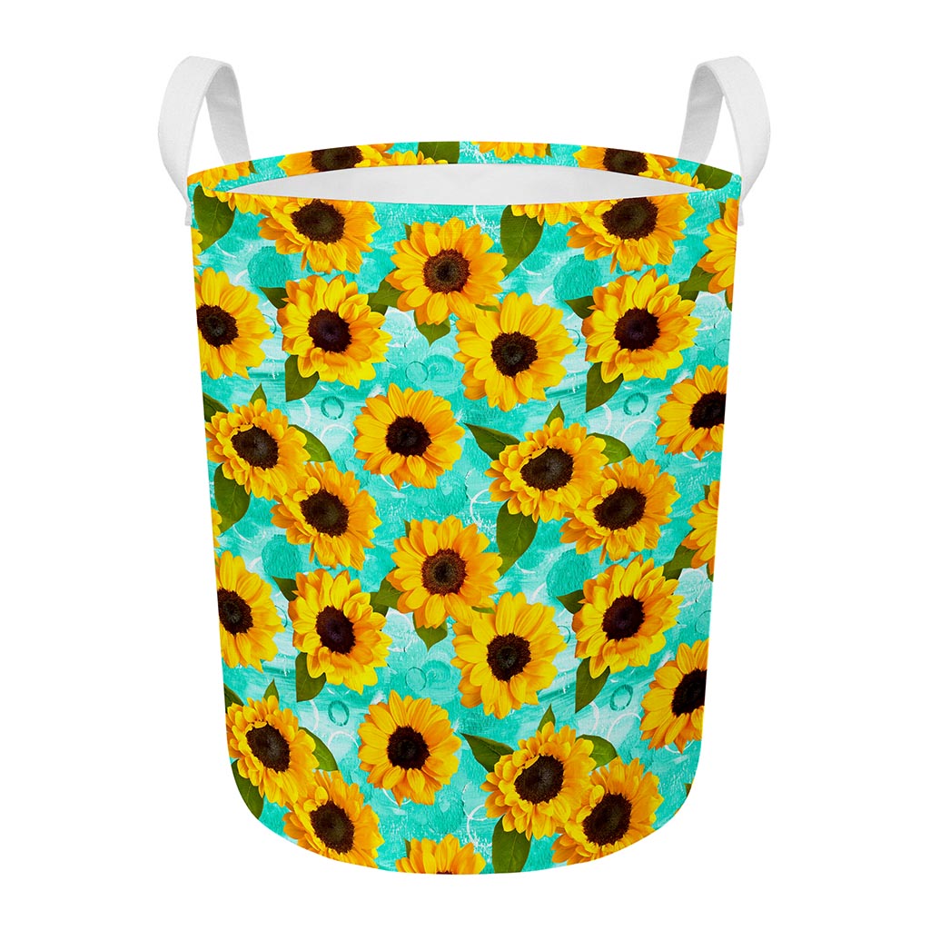 Bright Sunflower Pattern Print Round Laundry Basket
