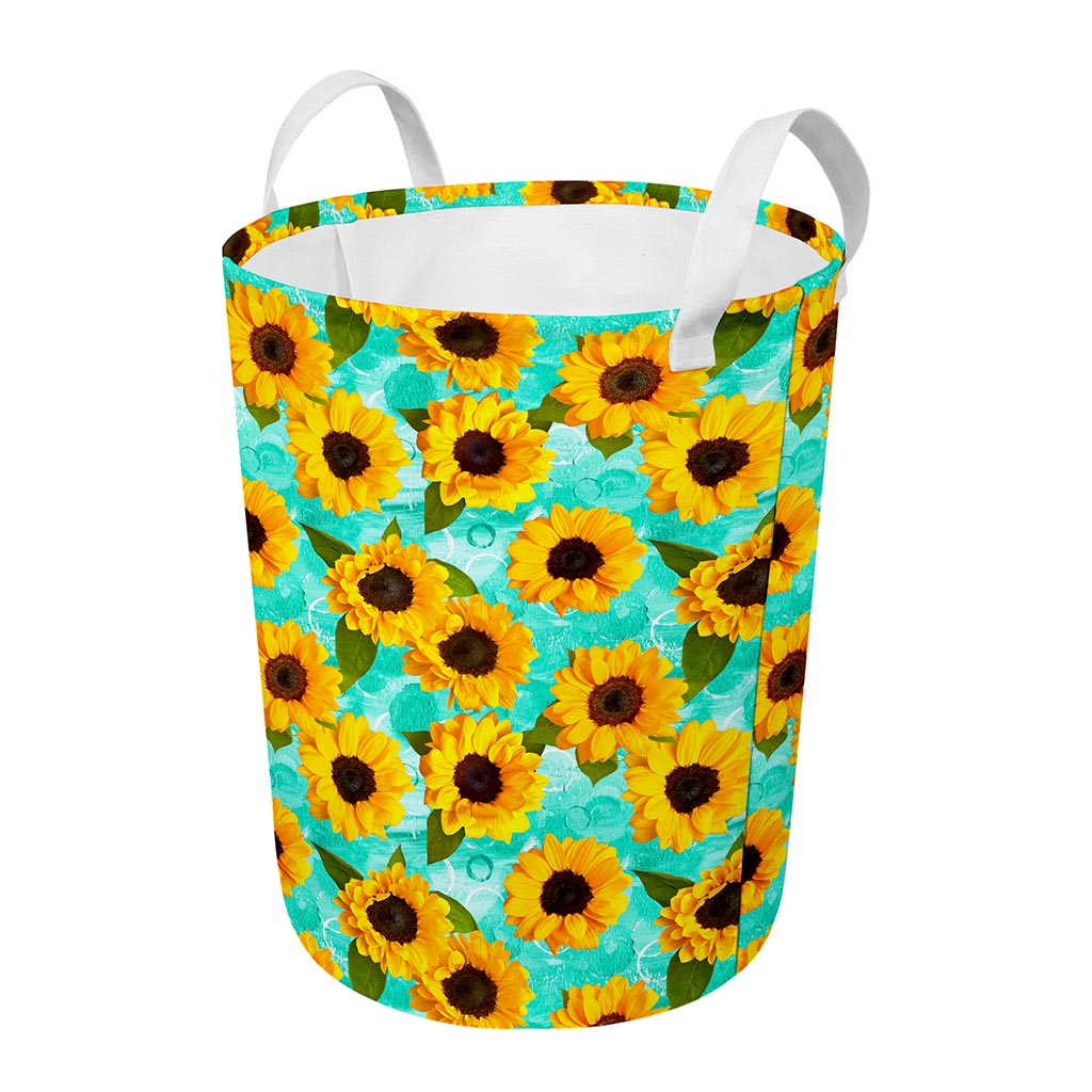 Bright Sunflower Pattern Print Round Laundry Basket