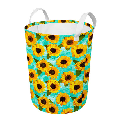 Bright Sunflower Pattern Print Round Laundry Basket