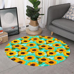 Bright Sunflower Pattern Print Round Rug