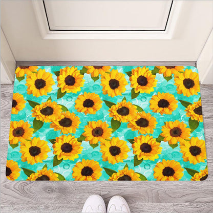 Bright Sunflower Pattern Print Rubber Doormat