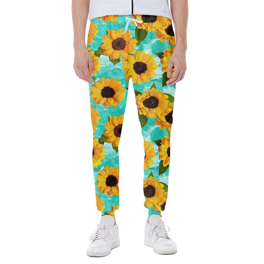 Bright Sunflower Pattern Print Scuba Joggers
