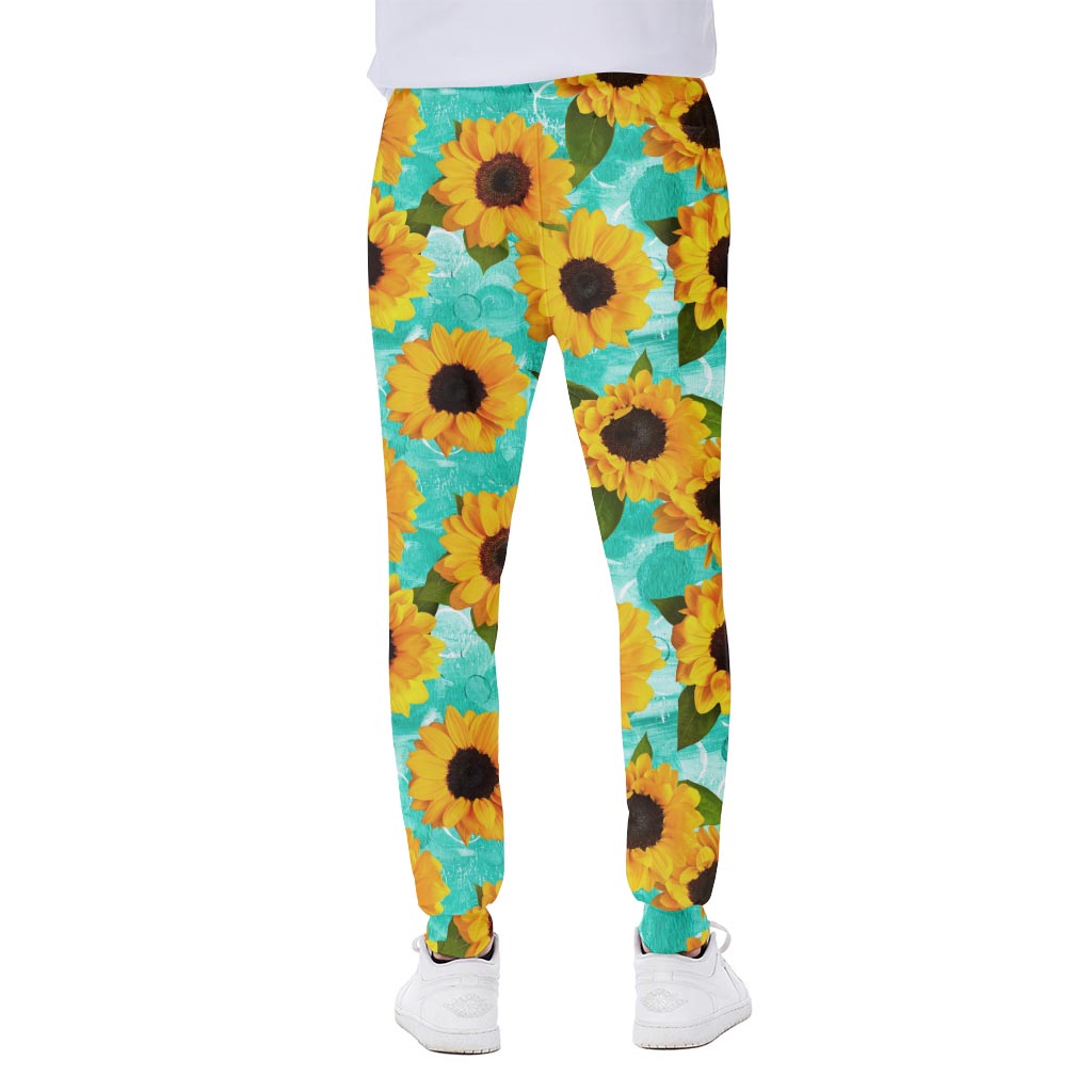 Bright Sunflower Pattern Print Scuba Joggers