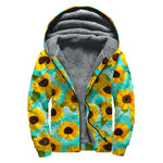 Bright Sunflower Pattern Print Sherpa Lined Zip Up Hoodie