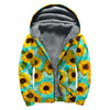 Bright Sunflower Pattern Print Sherpa Lined Zip Up Hoodie