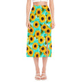 Bright Sunflower Pattern Print Side Slit Midi Skirt