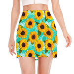 Bright Sunflower Pattern Print Side Slit Mini Skirt