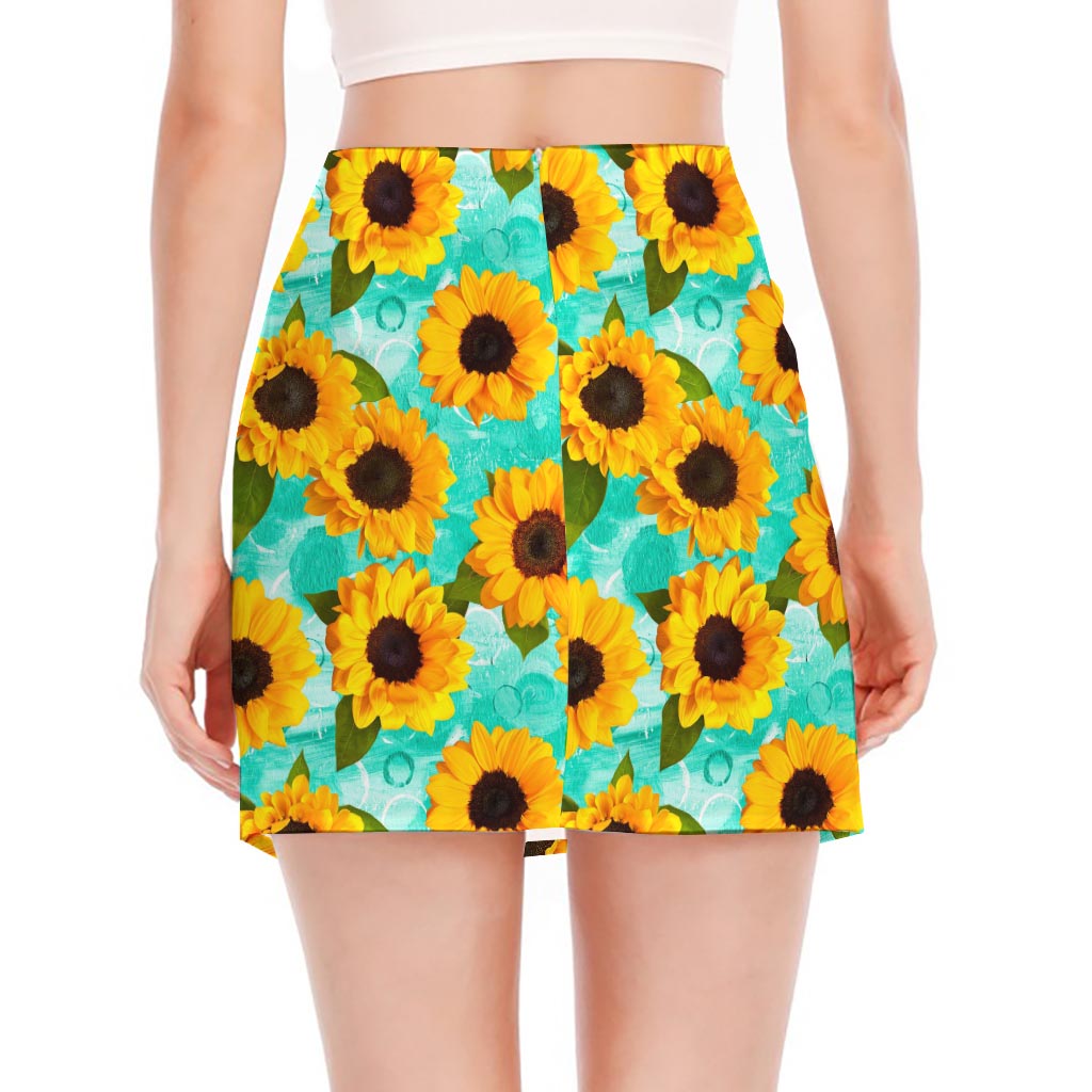 Bright Sunflower Pattern Print Side Slit Mini Skirt