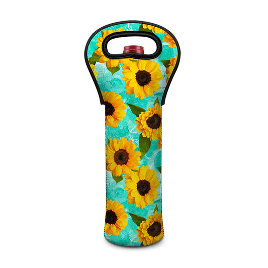 Bright Sunflower Pattern Print Single Neoprene Wine Tote