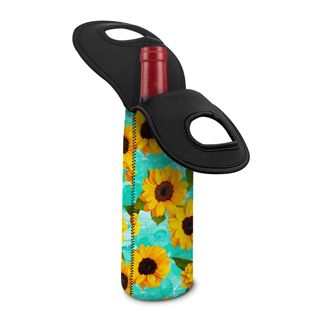 Bright Sunflower Pattern Print Single Neoprene Wine Tote