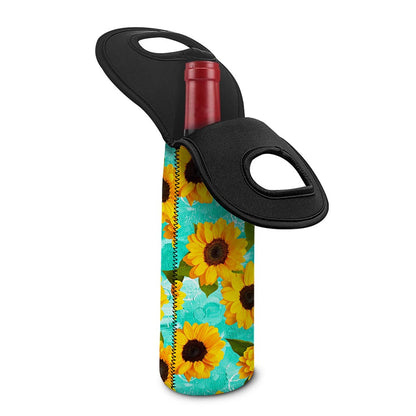 Bright Sunflower Pattern Print Single Neoprene Wine Tote
