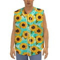 Bright Sunflower Pattern Print Sleeveless Baseball Jersey