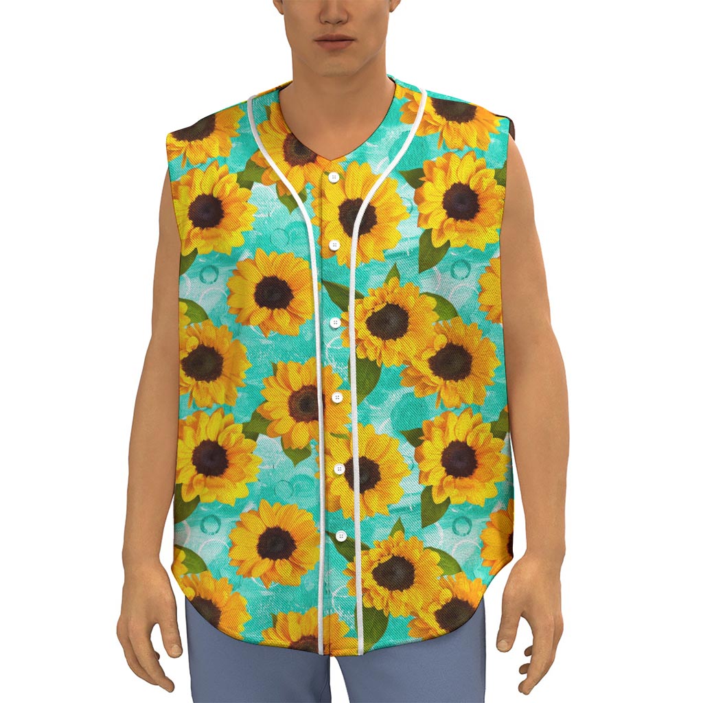Bright Sunflower Pattern Print Sleeveless Baseball Jersey