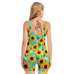 Bright Sunflower Pattern Print Sleeveless One Piece Swimsuit