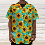 Bright Sunflower Pattern Print Textured Short Sleeve Shirt