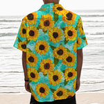Bright Sunflower Pattern Print Textured Short Sleeve Shirt