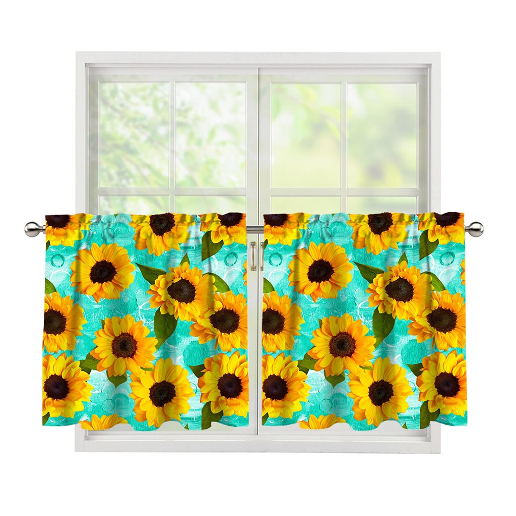 Bright Sunflower Pattern Print Tier Curtains