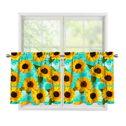 Bright Sunflower Pattern Print Tier Curtains