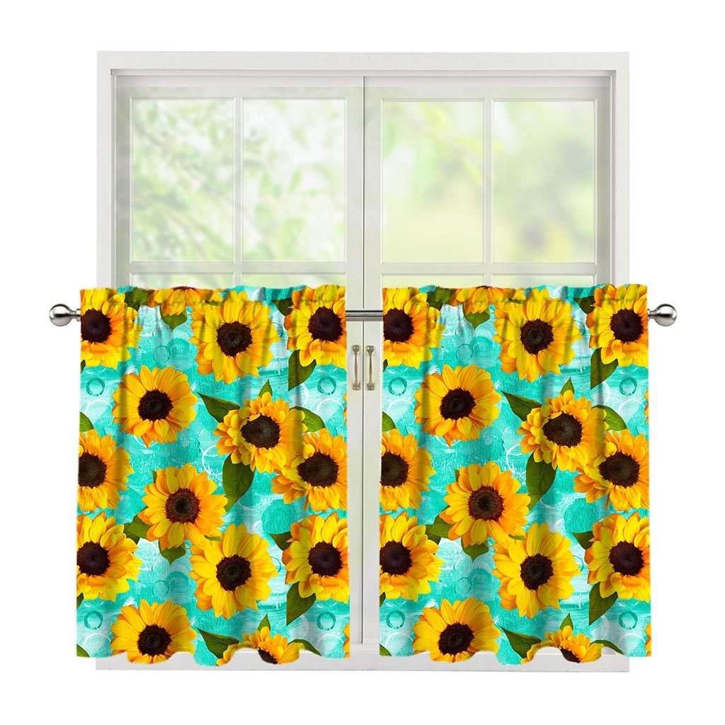 Bright Sunflower Pattern Print Tier Curtains