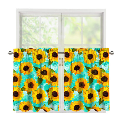 Bright Sunflower Pattern Print Tier Curtains
