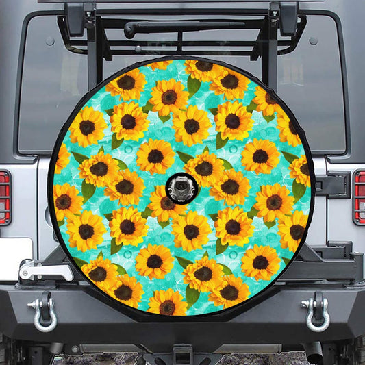 Bright Sunflower Pattern Print Tire Cover With Camera Hole