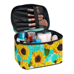 Bright Sunflower Pattern Print Travel Makeup Bag