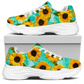 Bright Sunflower Pattern Print White Chunky Shoes