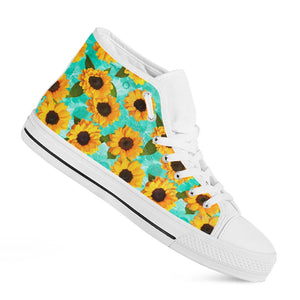 Bright Sunflower Pattern Print White High Top Sneakers