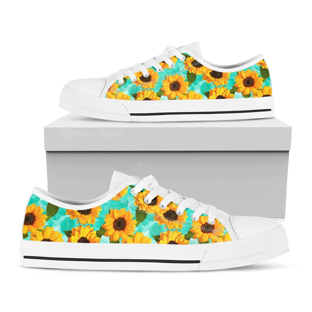 Bright Sunflower Pattern Print White Low Top Sneakers