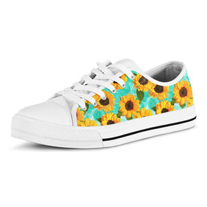 Bright Sunflower Pattern Print White Low Top Sneakers