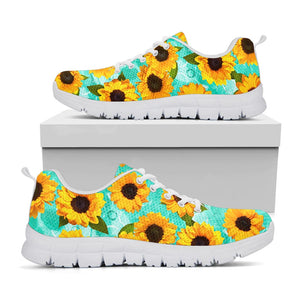 Bright Sunflower Pattern Print White Running Shoes