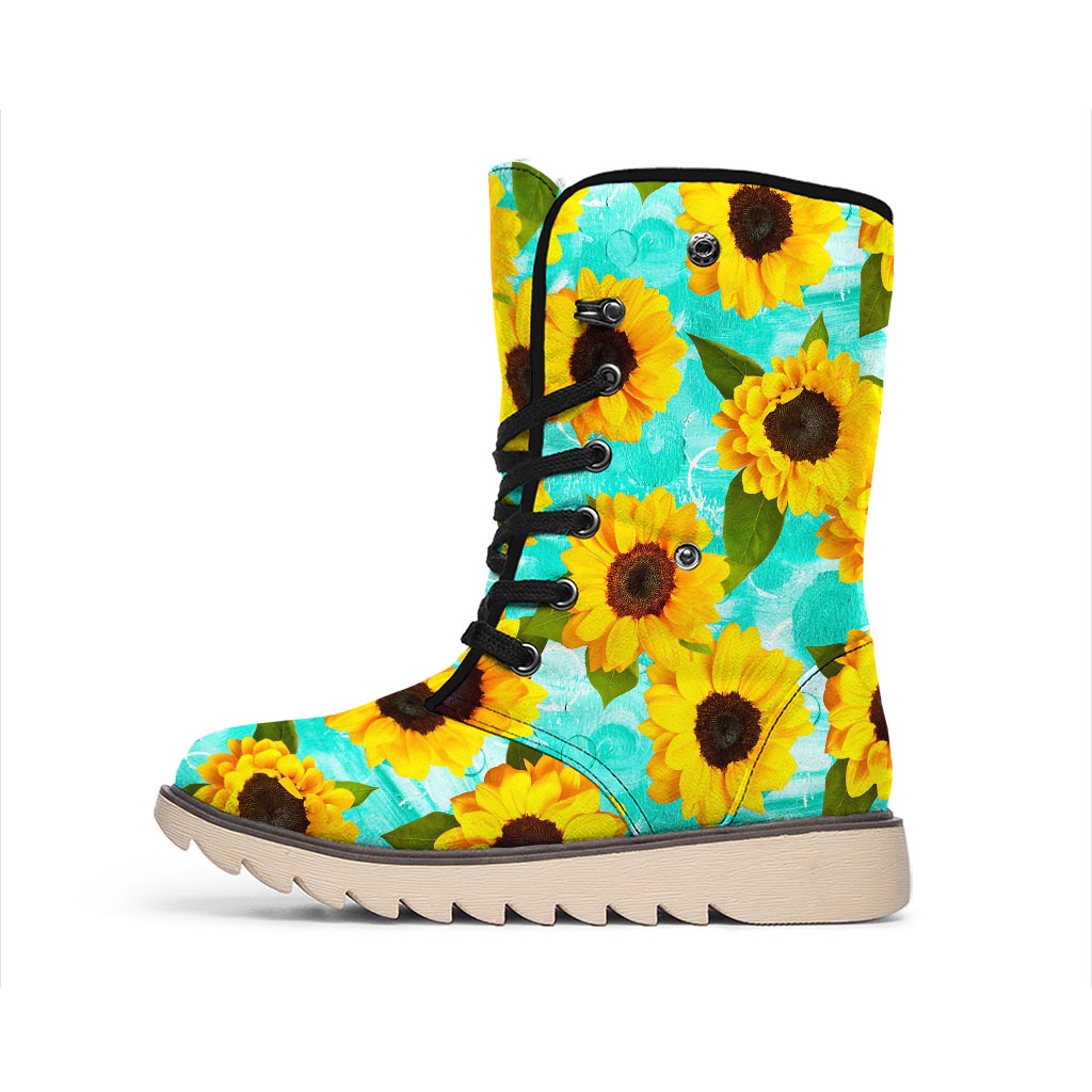 Bright Sunflower Pattern Print Winter Boots