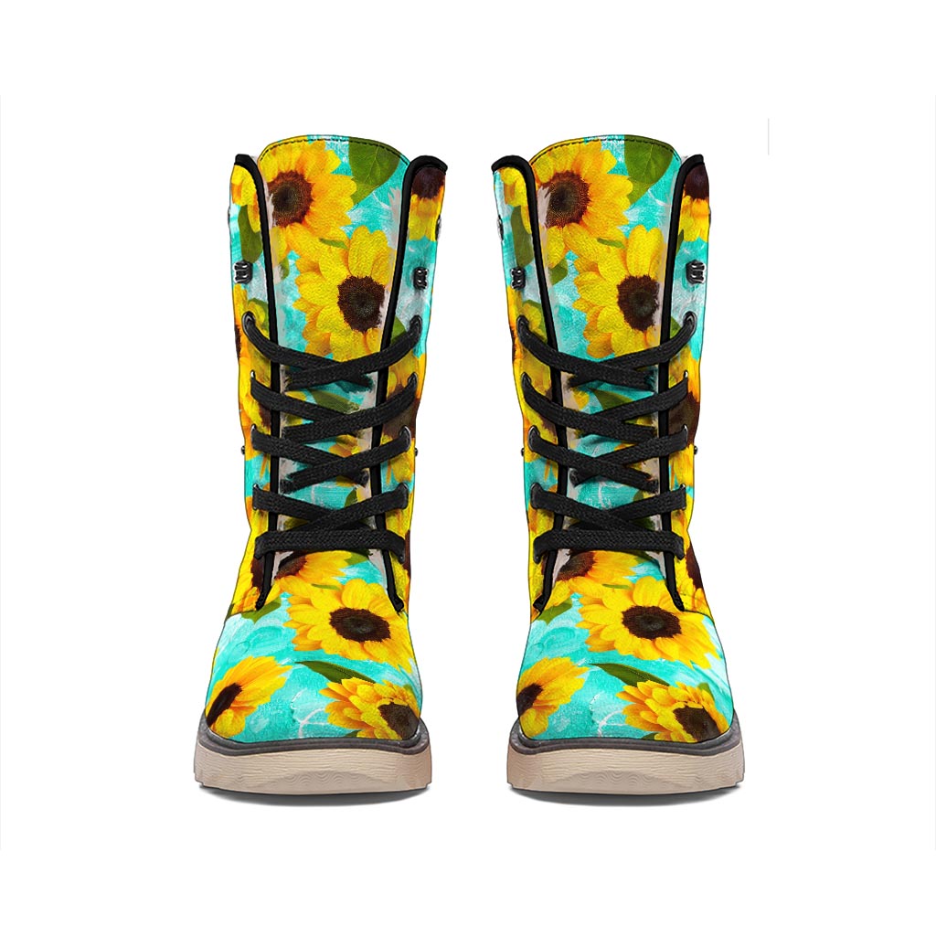 Bright Sunflower Pattern Print Winter Boots